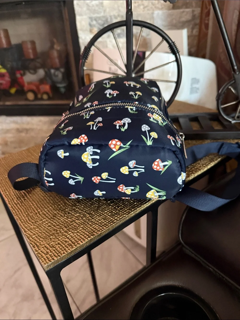 Kids Navy Mushroom Print Mini Backpack - Cute Kids Bag